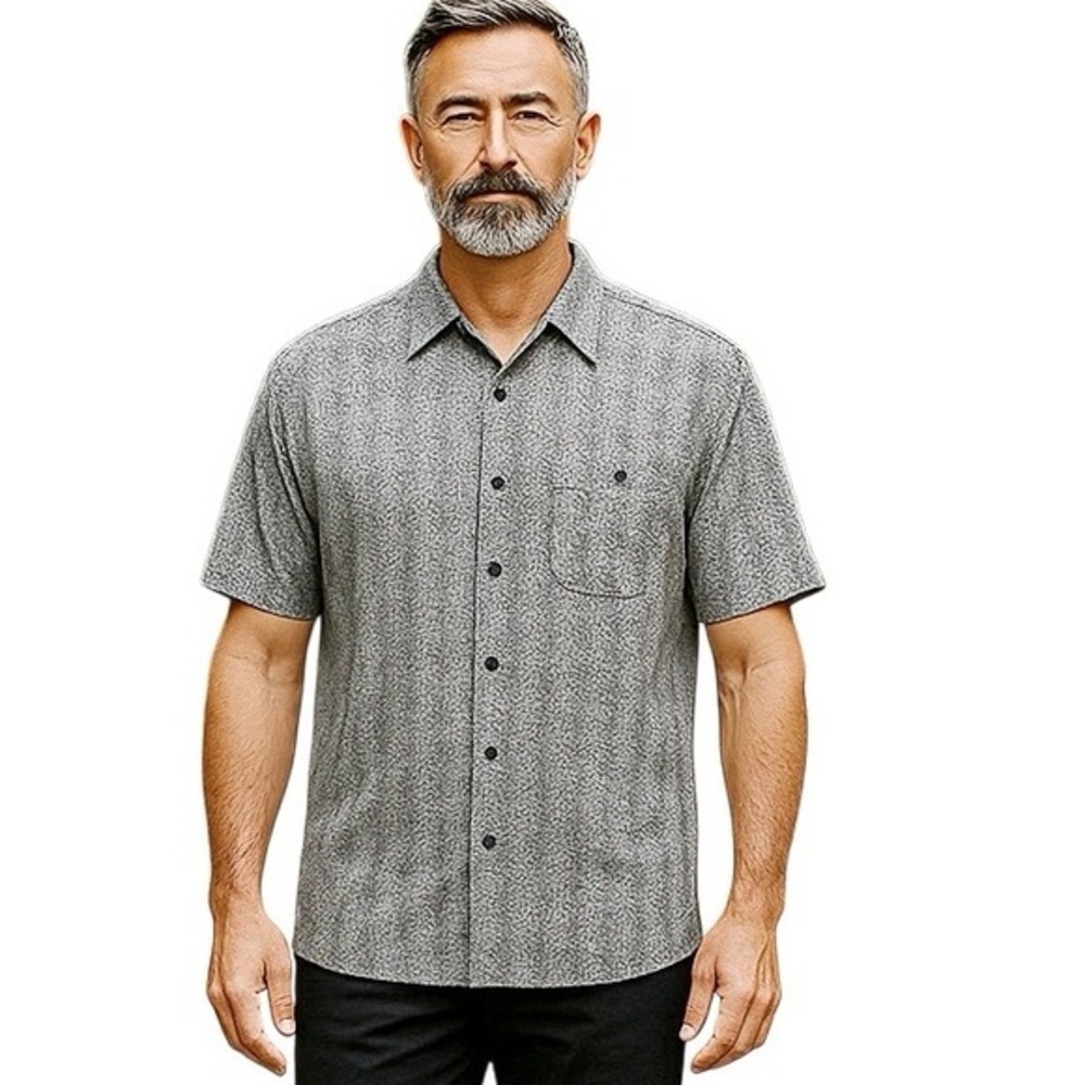 Marc Edwards | Mens Black/Gray Geo Pattern Short Sleeve Button Down